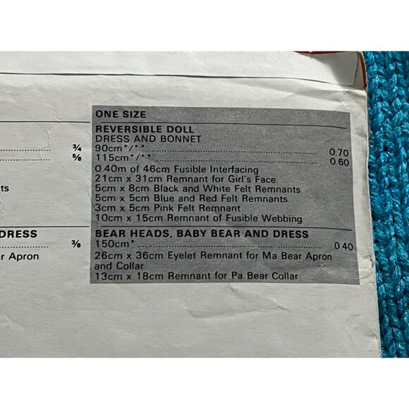 Butterick 4149 pattern reversible doll goldilocks and three bears - Picture 4 of 5